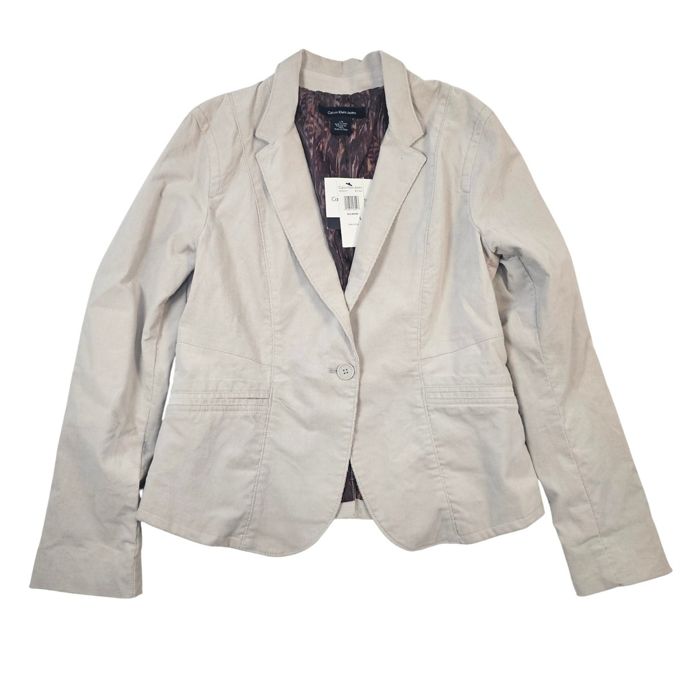 Calvin Klein Jeans Womens Corduroy Blazer DoveGray Single Button Jacket WG32J11C